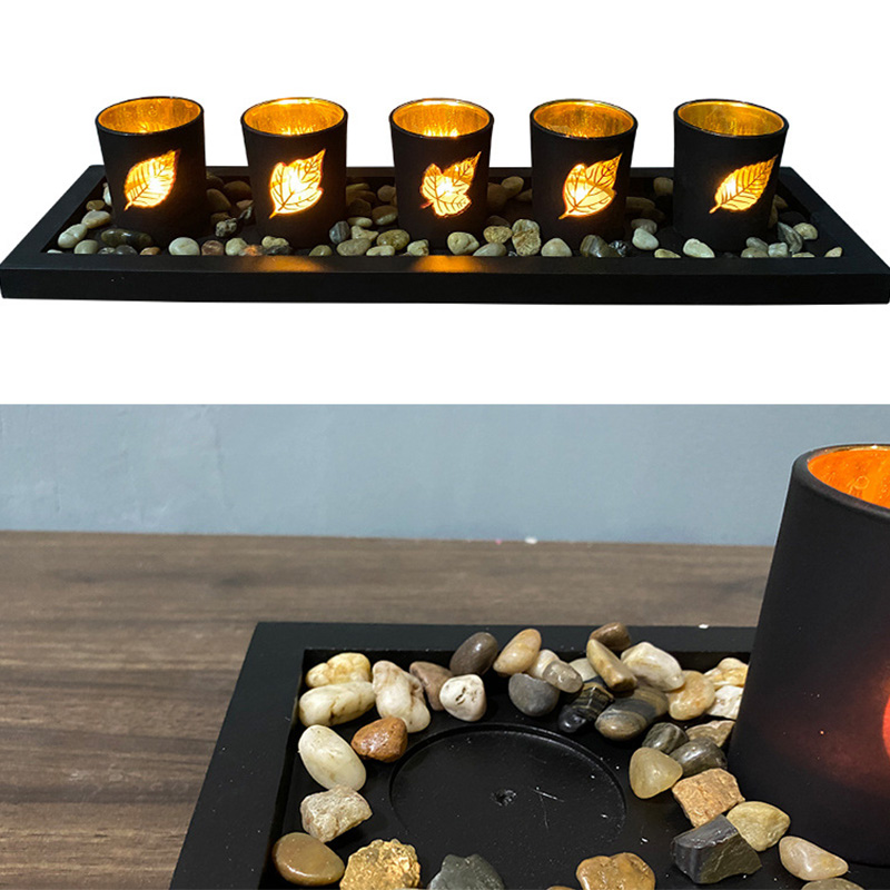 4 Wooden Letter Leaf Candlestick Set Glass candlestick Decoration.