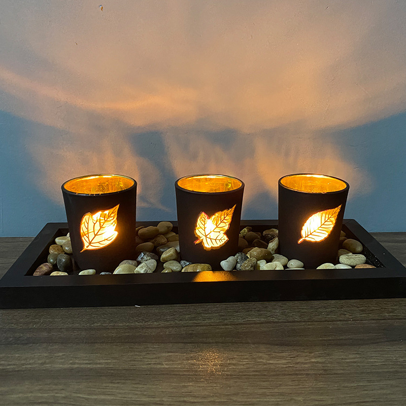 3 Wooden Letter Home Sweet Home Candlestick Set Glass candlestick Decoration