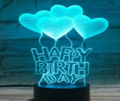 SO735 4 Happy Birthday Hearts - Colour Changing LED Night Light