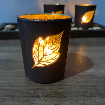 4 Wooden Letter Leaf Candlestick Set Glass candlestick Decoration.