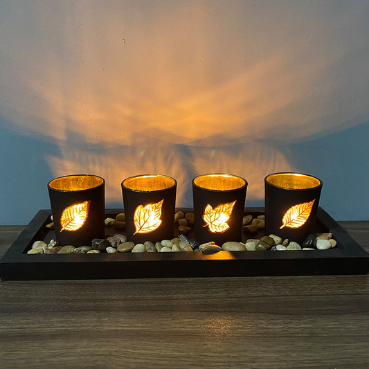 4 Wooden Letter Leaf Candlestick Set Glass candlestick Decoration.